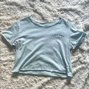 Salt Life Light Blue Cropped Tee with Chest Logo and Sailfish Design - Size S